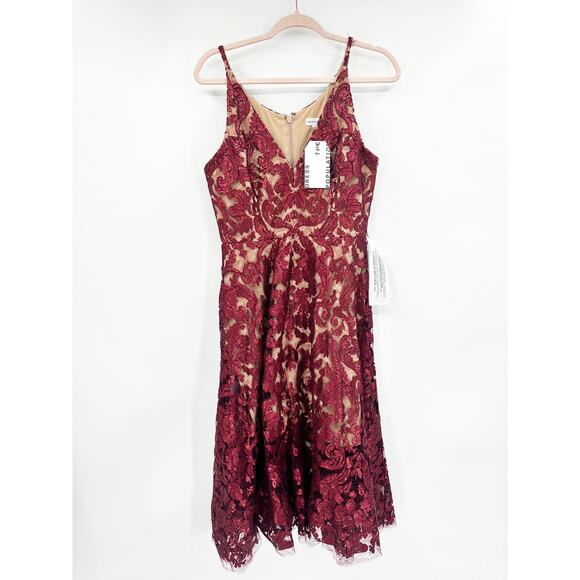 Dress the Population Blair Embellished Fit & Flare Dress in Red Berry Size L NWT - Picture 2 of 6